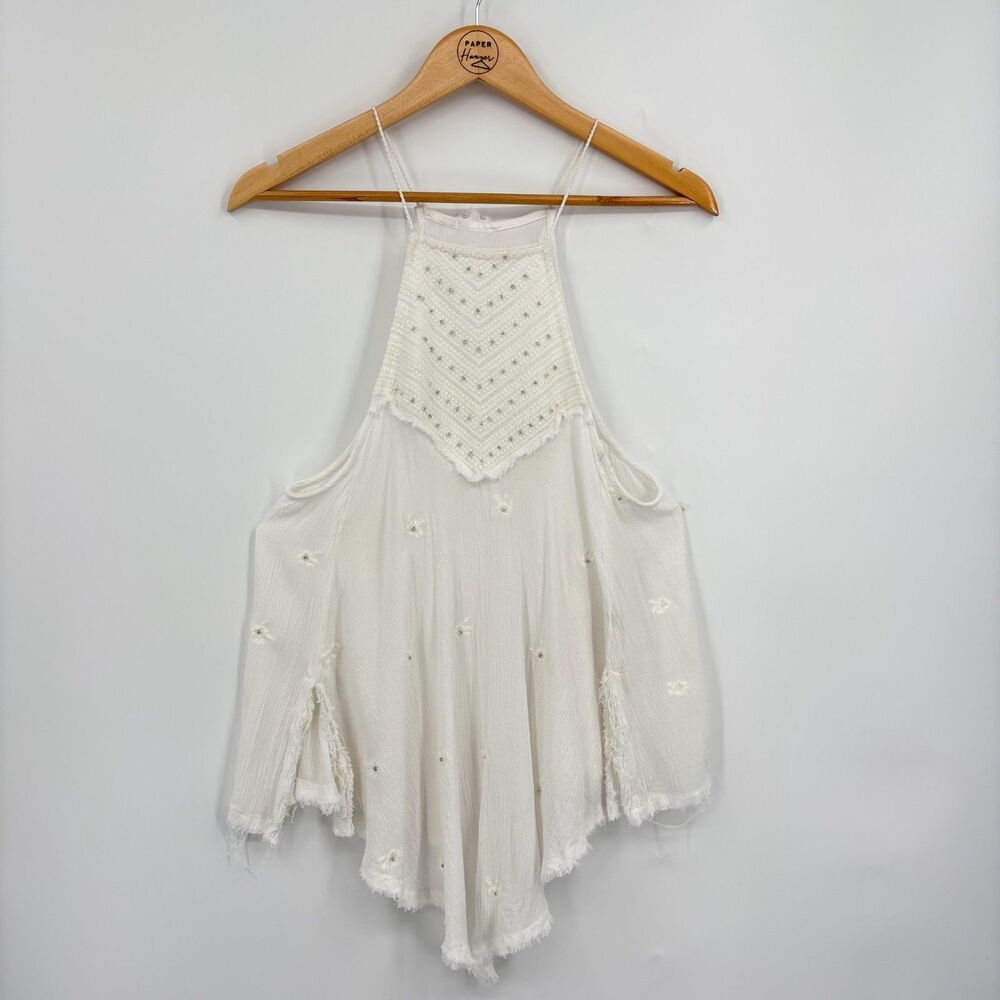 Free People Sultry Nights Embellished Tunic Tank, Size Small, Boho Semi-Sheer